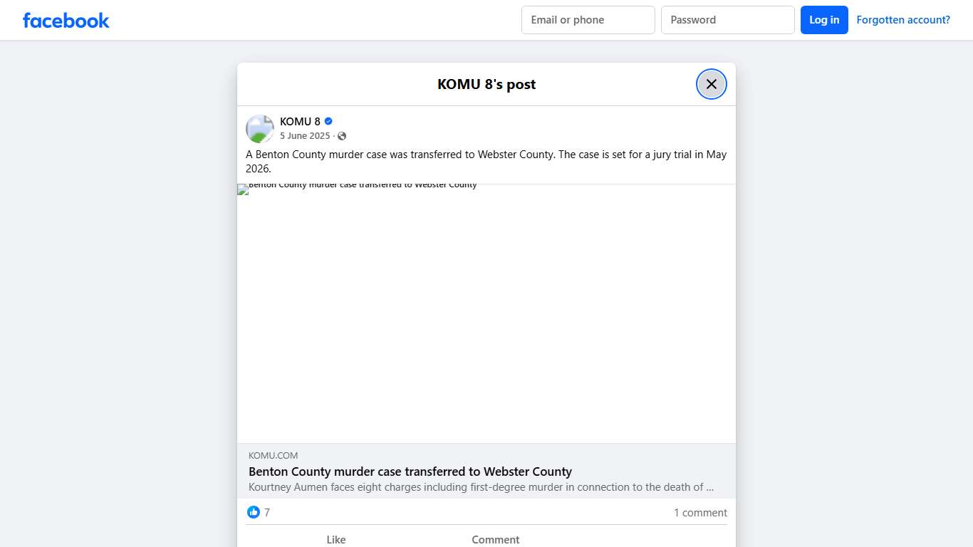 KOMU 8 - A Benton County murder case was transferred to... Facebook
